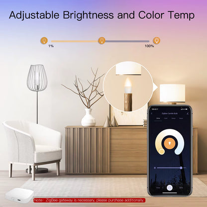 Zigbee LED Light Bulb E14 Candle Lamp Smart 5W RGBCCT 2200-6500K Dimmable Light Tuya Alexa Google Voice Control