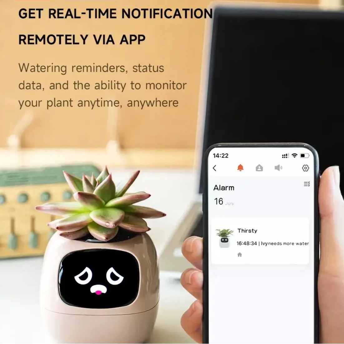 Pink Tuya Ivy Smart Planter,Endless Fun over 49 Rich Expressions,7 Smart Sensors and AI Chips Make Raising Plants Easy and Fun