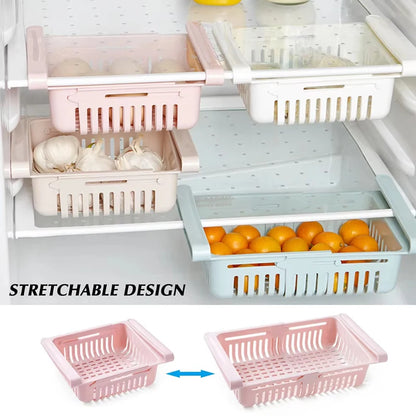 Refrigerator Storage Basket Adjustable Stretchable Refrigerator Partition Storage Rack Multi Functional Flexible Storage Basket​