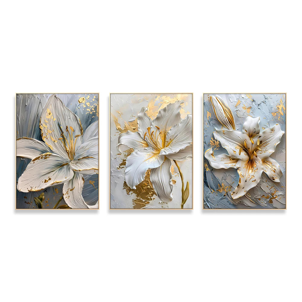 3D Gold and White Flower Canvas