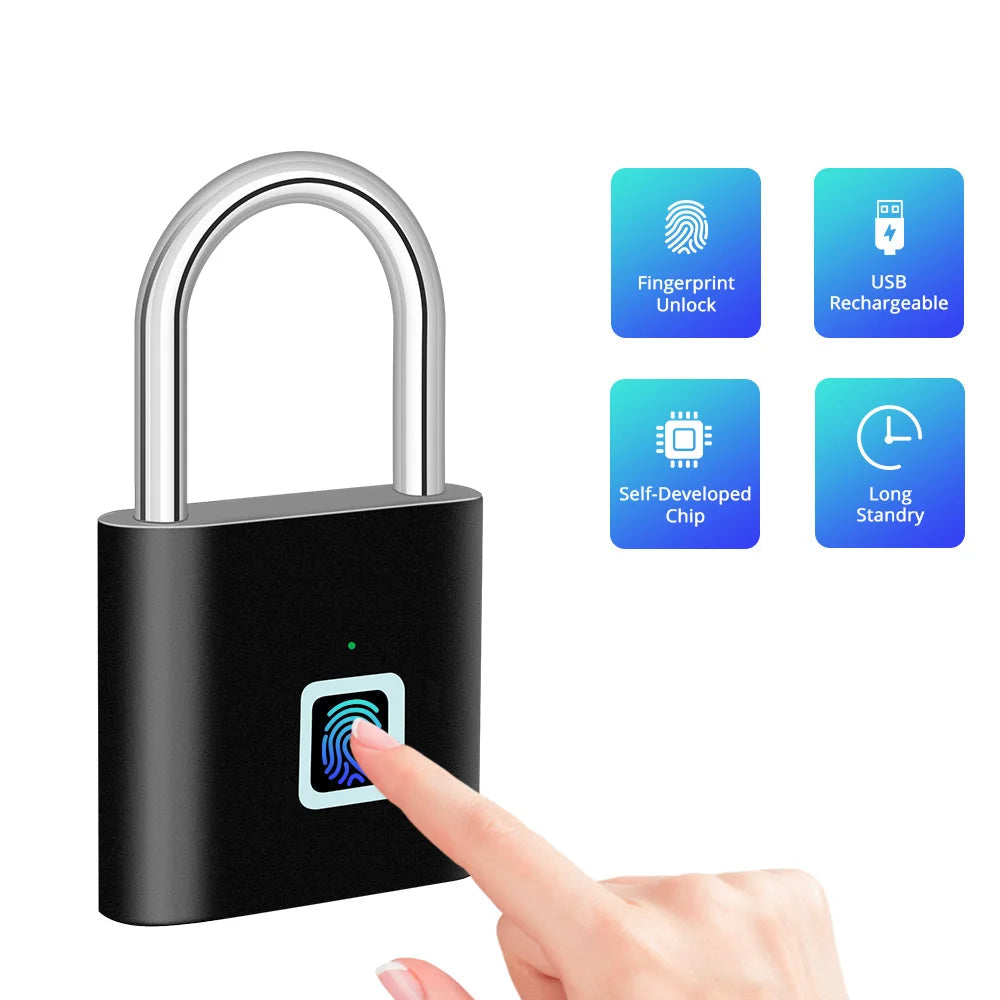 Tongwode Keyless USB Charging Fingerprint Lock Smart Padlock Waterproof 0.2S Unlock Portable Anti-Theft Electronic Door Lock