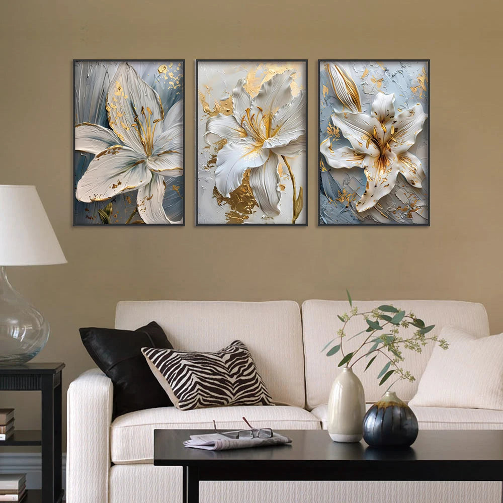 3D Gold and White Flower Canvas