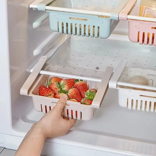 Refrigerator Storage Basket Adjustable Stretchable Refrigerator Partition Storage Rack Multi Functional Flexible Storage Basket​