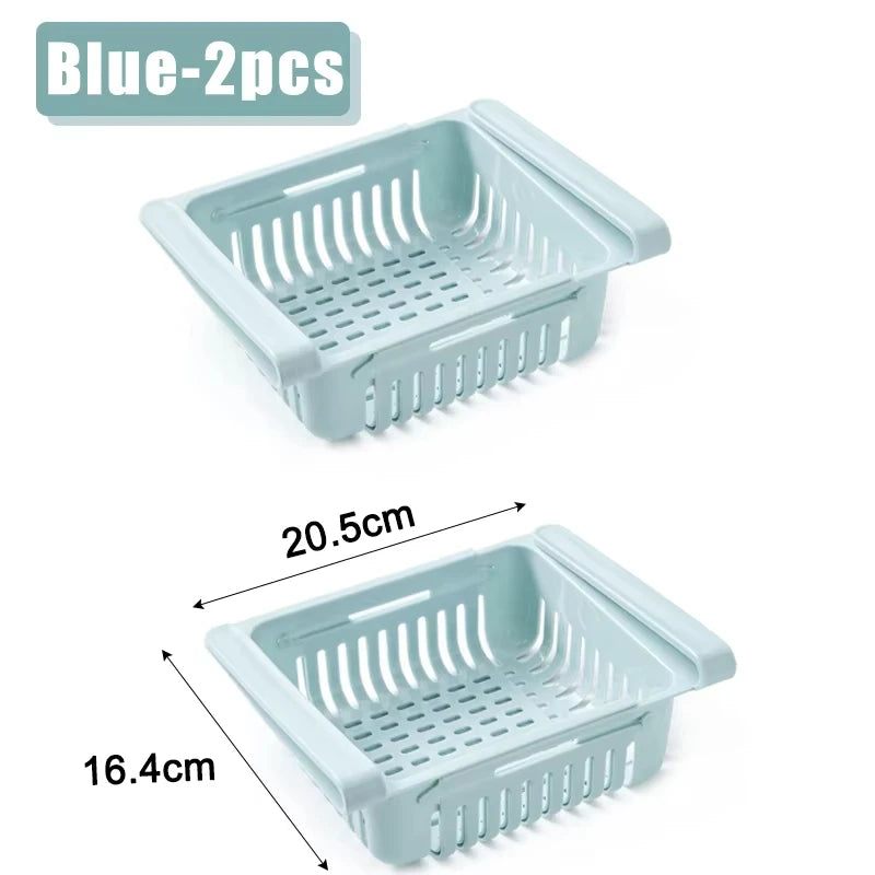 Refrigerator Storage Basket Adjustable Stretchable Refrigerator Partition Storage Rack Multi Functional Flexible Storage Basket​