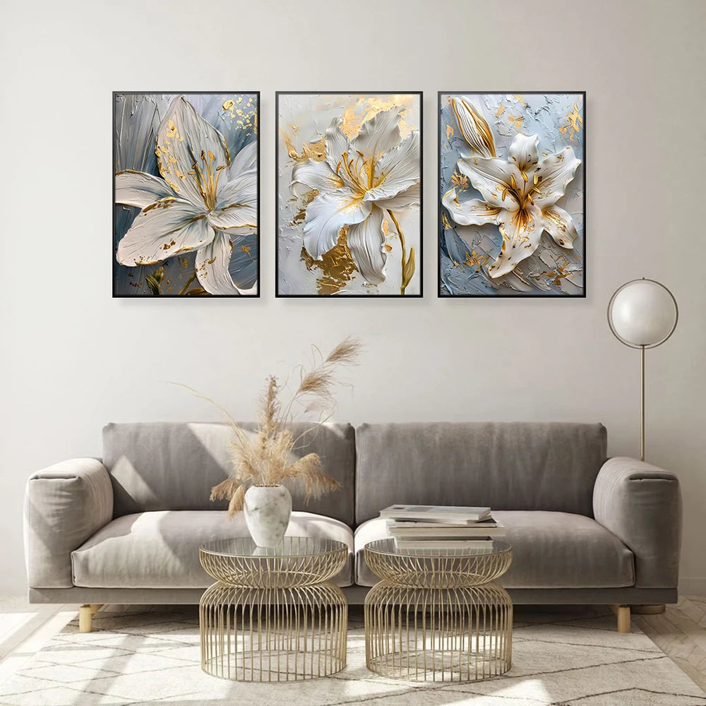 3D Gold and White Flower Canvas