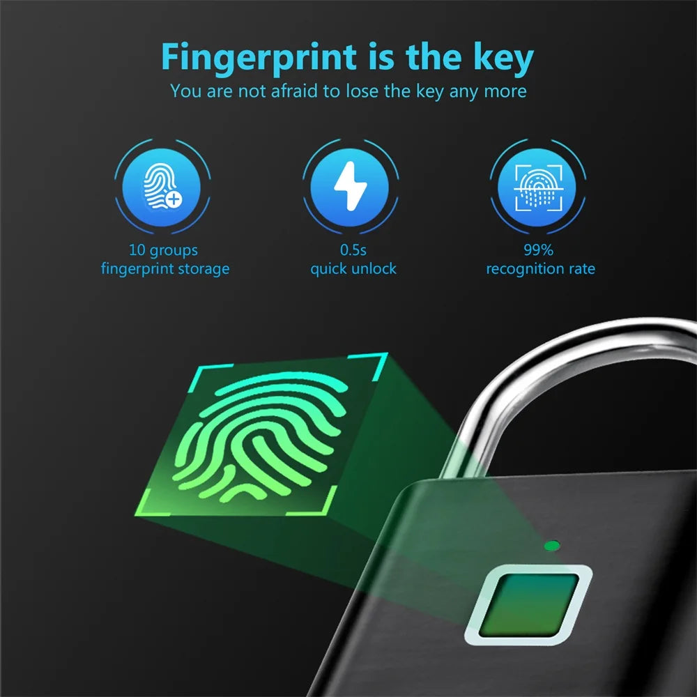 Tongwode Keyless USB Charging Fingerprint Lock Smart Padlock Waterproof 0.2S Unlock Portable Anti-Theft Electronic Door Lock