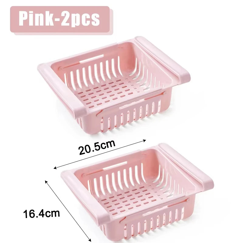 Refrigerator Storage Basket Adjustable Stretchable Refrigerator Partition Storage Rack Multi Functional Flexible Storage Basket​