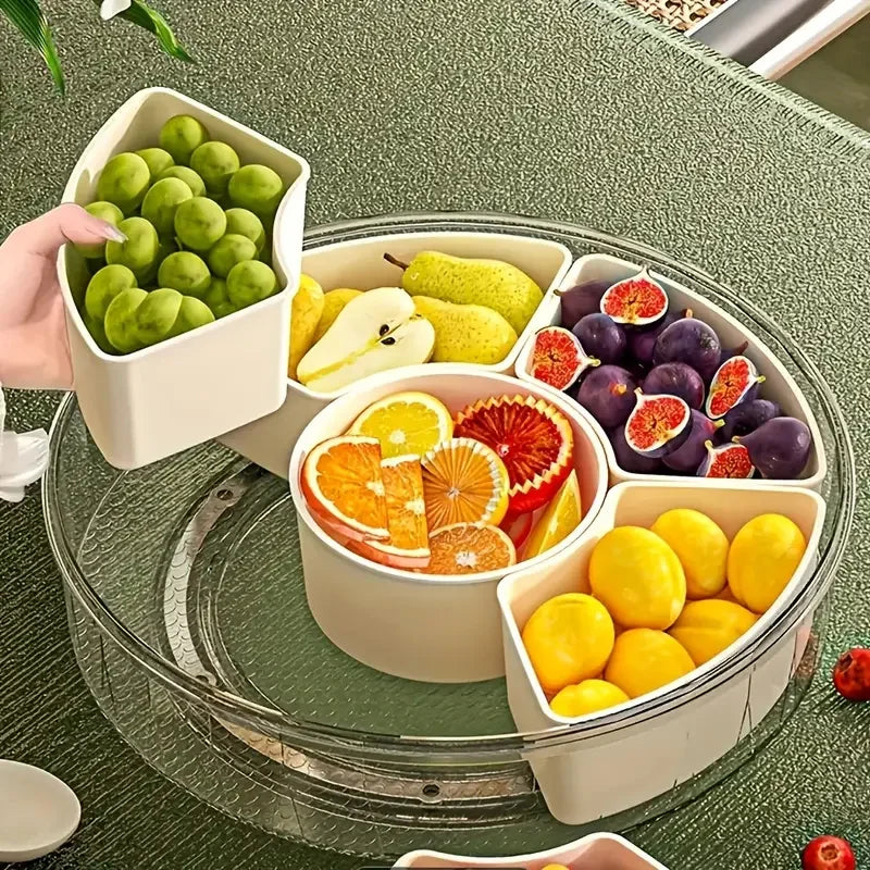 Divided Rotating Serving Tray with Lid 