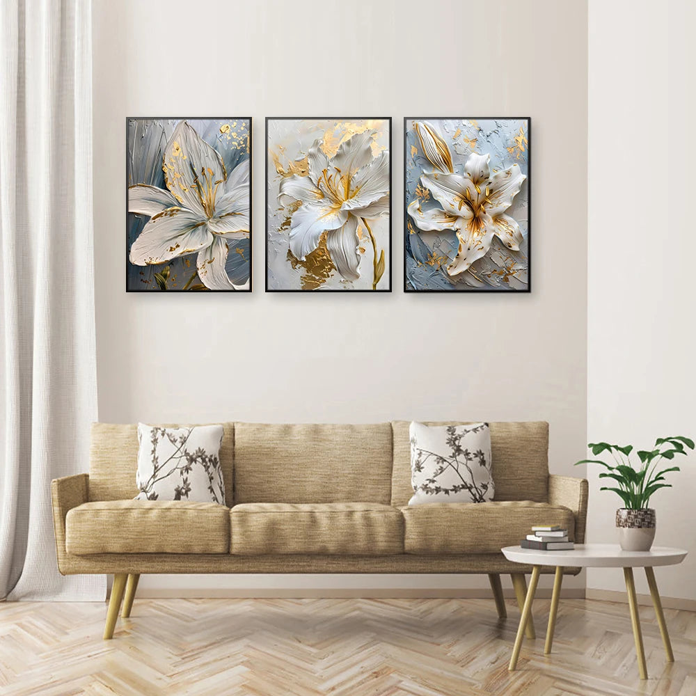 3D Gold and White Flower Canvas